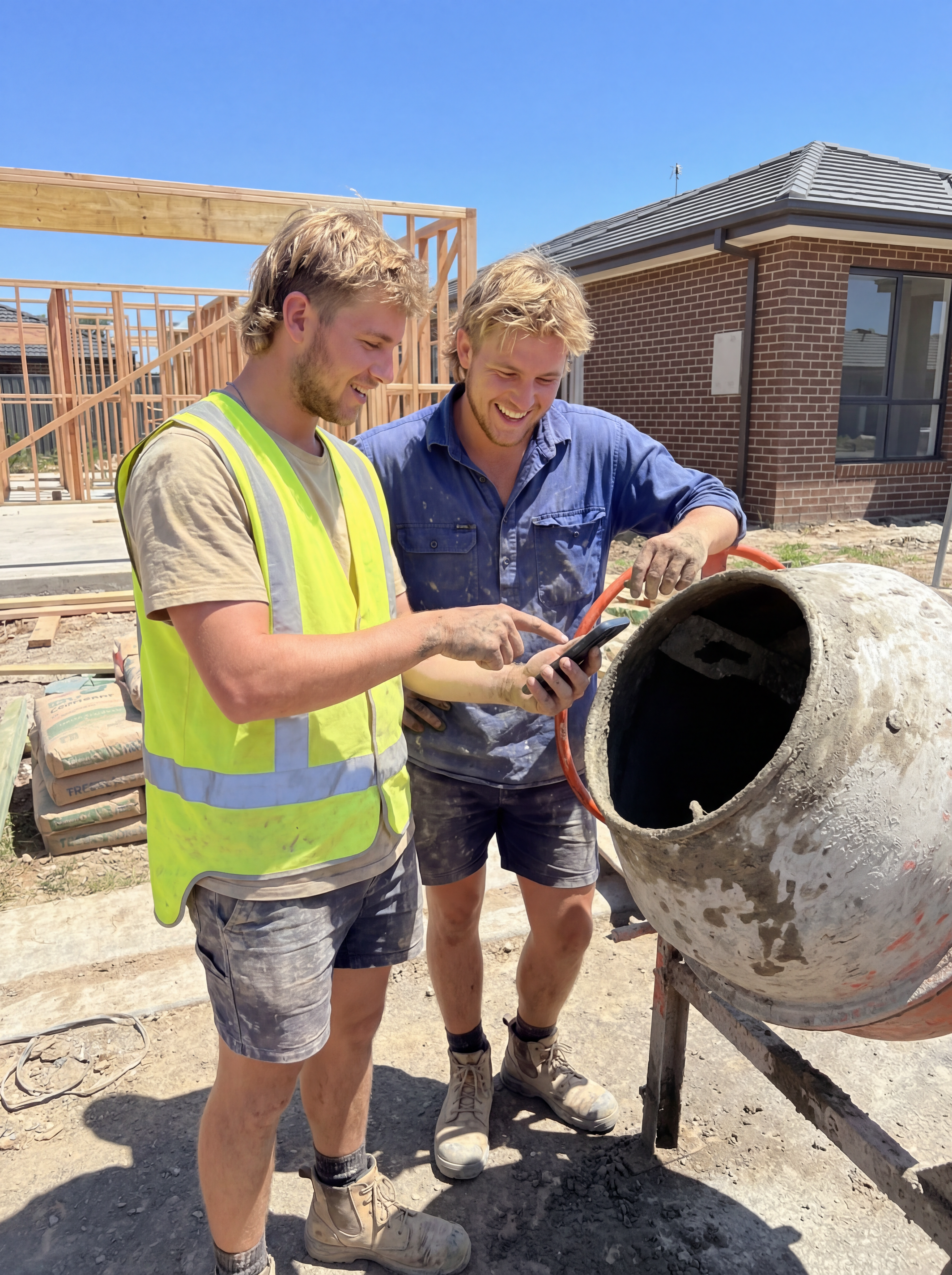 Two Australian tradies on a construction site using OZMAN